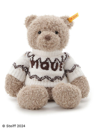 Steiff Teddy Bear Jimmy in cozy sweater, collaboration with Gelato Pique, featuring soft fluffy texture and timeless design.