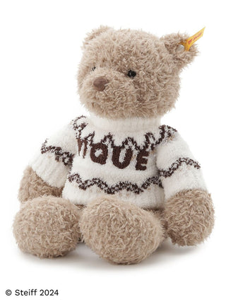 Steiff Teddy Bear Jimmy wearing a cozy sweater, showcasing the collaboration with Gelato Pique; soft, fluffy, and charming design.