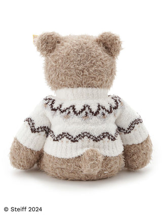 Back view of Steiff Teddy Bear Jimmy wearing a cozy sweater, showcasing soft fluffy texture, part of Steiff and Gelato Pique collaboration.