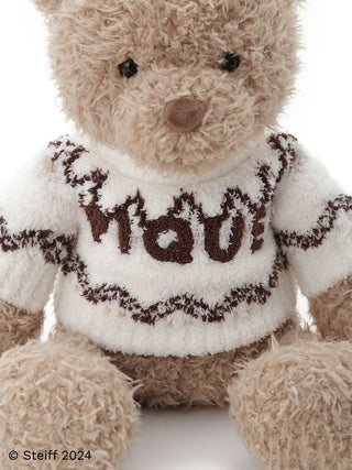 Steiff Teddy Bear Jimmy wearing a cozy sweater, collaborative design with Gelato Pique, showcasing soft, fluffy texture.