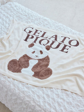 Gelato Pique USA panda lap blanket in brown and pink tones, featuring jacquard panda design. Perfect premium loungewear or sleepwear accent.