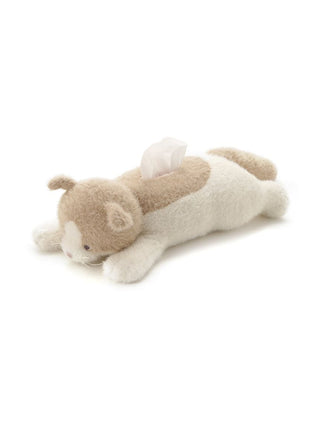 Beige and white CAT Plush Tissue Holder, soft decor by Gelato Pique USA, combines cute charm with Premium Loungewear and Sleepwear style.