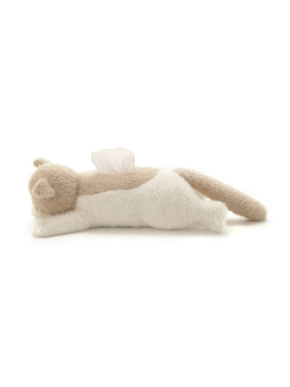 Gelato Pique USA white and beige CAT Plush Tissue Holder, cozy decor, Premium Loungewear and Sleepwear, cute tissue box cover.