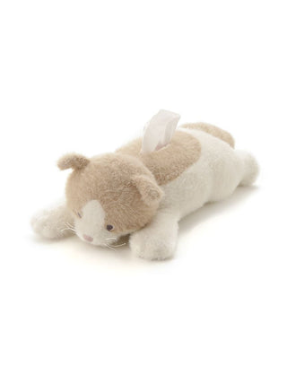 White and beige cat plush tissue holder by Gelato Pique USA, perfect for cozy decor in premium loungewear and sleepwear style.