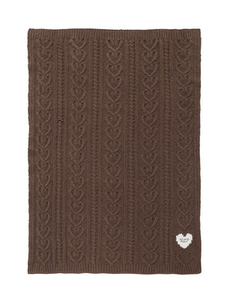 Brown Heart Aran Lap Blanket with intricate cable-knit pattern and heart motifs, made from luxurious Baby Moco fabric for cozy comfort.