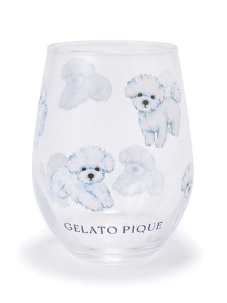 Gelato Pique USA water glass with Maltese design, clear with white pattern, part of the premium loungewear and sleepwear kitchen series.