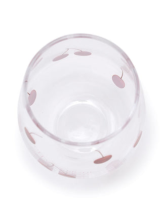 Clear water glass with pink cherry pattern from Gelato Pique USA's Premium Loungewear and Sleepwear kitchen series.