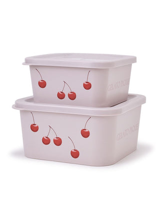 Two stacked square Tupperware containers with cherry pattern, perfect for kitchen storage by Gelato Pique USA.