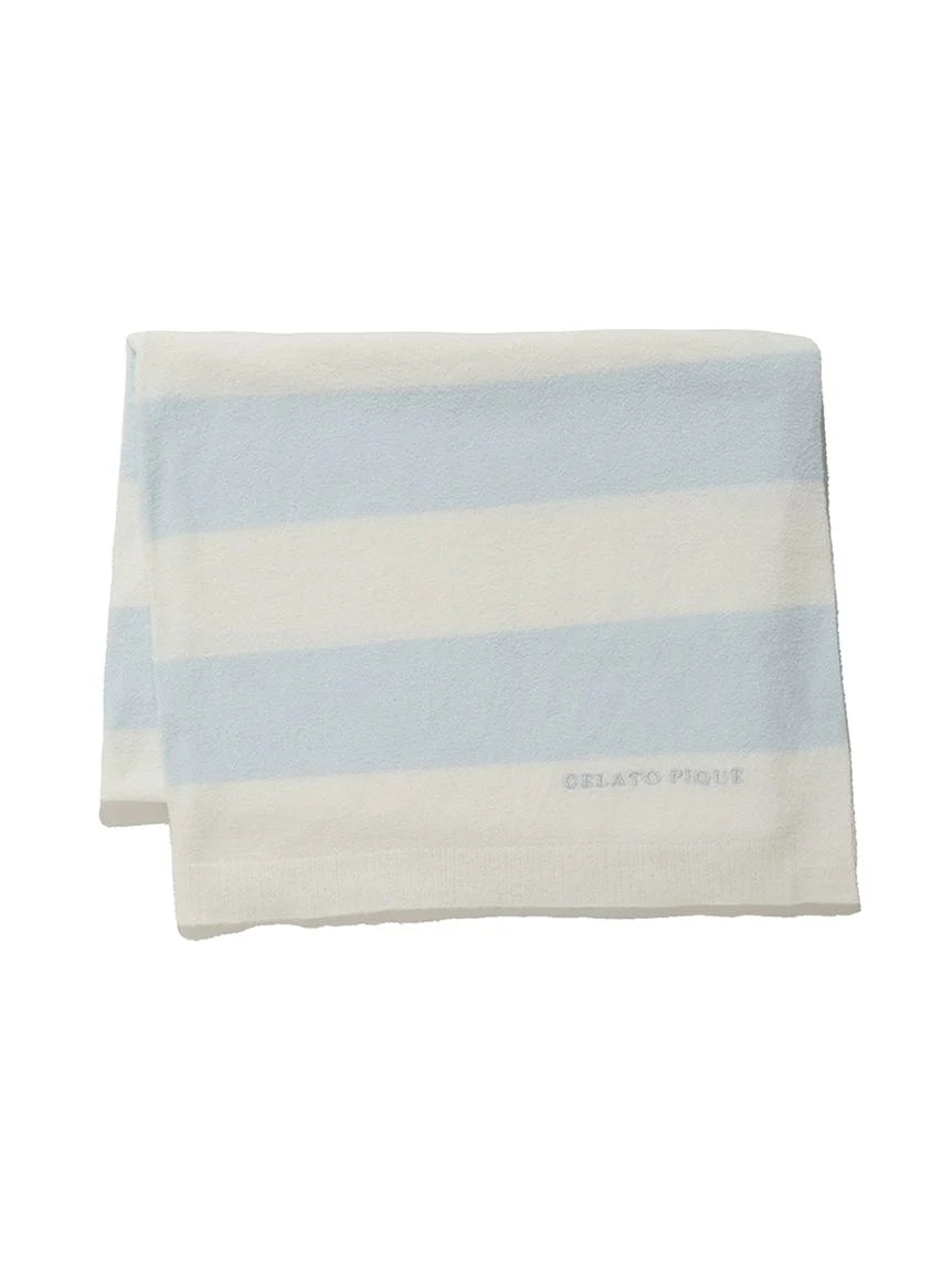 Smoothie Lite 2BD Blanket with logo, thin and portable, premium loungewear and sleepwear by Gelato Pique USA, light blue and white design.