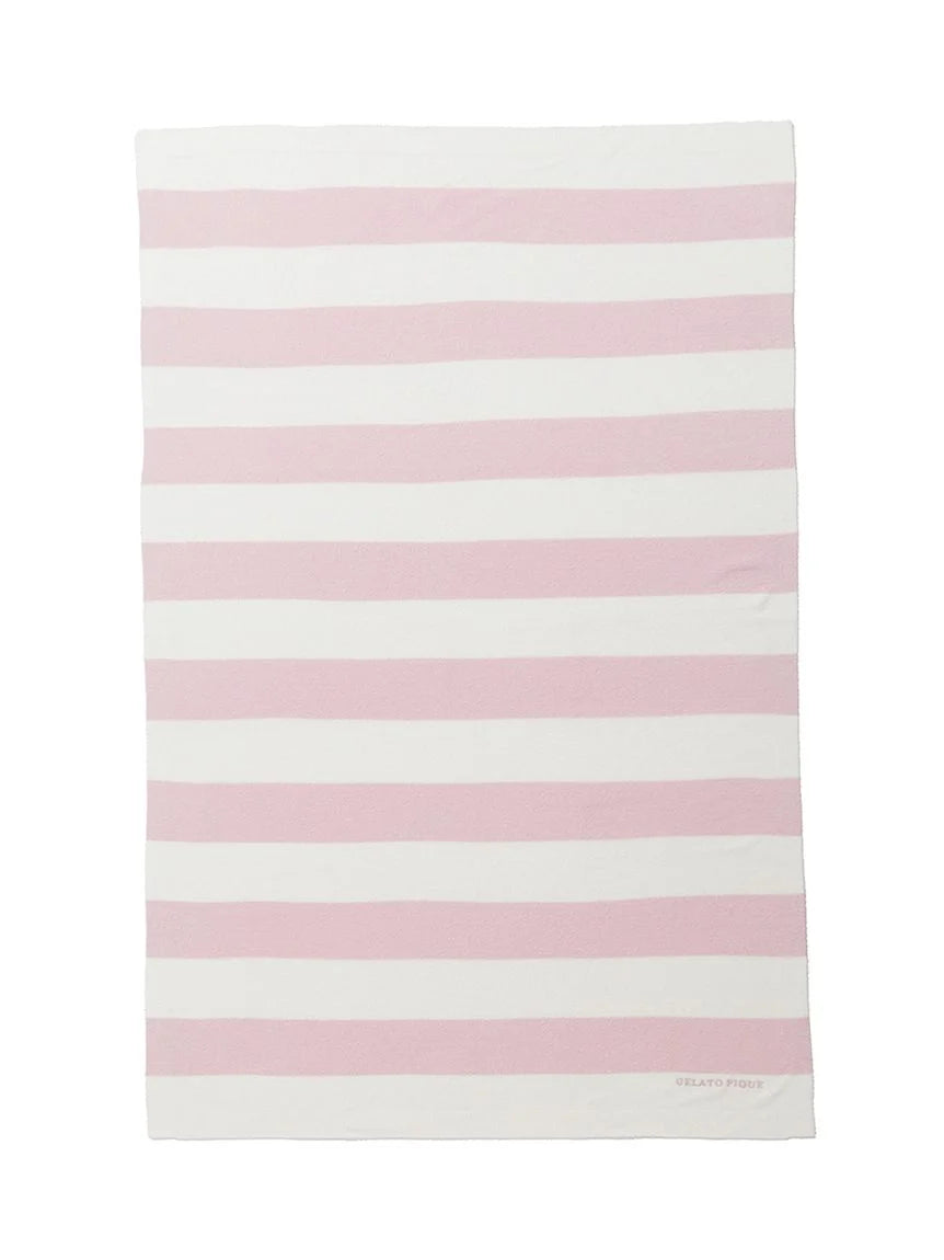 Gelato Pique USA Smoothie Lite 2BD Blanket in pink and white stripes, premium loungewear, compact and ideal for travel.