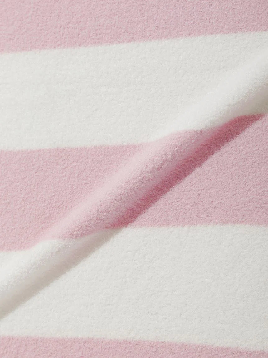 Close-up of pink and white striped Smoothie Lite 2BD Blanket by Gelato Pique USA, featuring premium loungewear and sleepwear design.