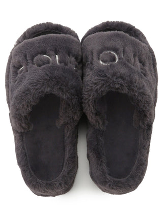 New Heart Logo Eco Fur Slippers Black- Women's Lounge Room Slippers at Gelato Pique USA