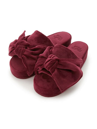 Velor Ribbon Slippers in Wine, Women's Lounge Room Slippers, Bedroom Slippers, Indoor Slippers at Gelato Pique USA