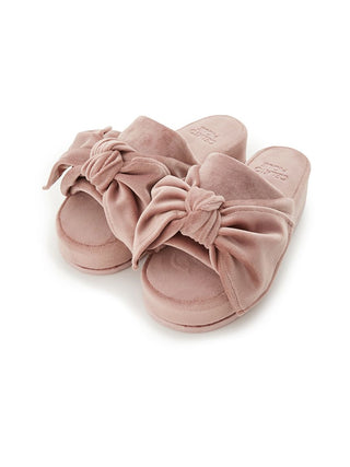 Velor Ribbon Slippers in Pink, Women's Lounge Room Slippers, Bedroom Slippers, Indoor Slippers at Gelato Pique USA