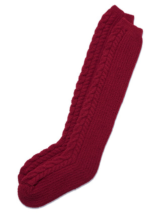 Aran Pattern Long Fuzzy Socks in red, Cozy Women's Loungewear Socks at Gelato Pique USA