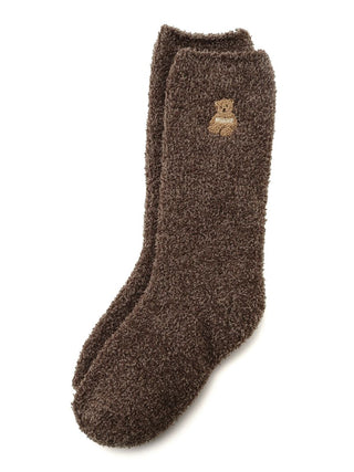 Powder Melange Bear Socks Mid-Calf Fuzzy Socks in brown, Cozy Women's Loungewear Socks at Gelato Pique USA