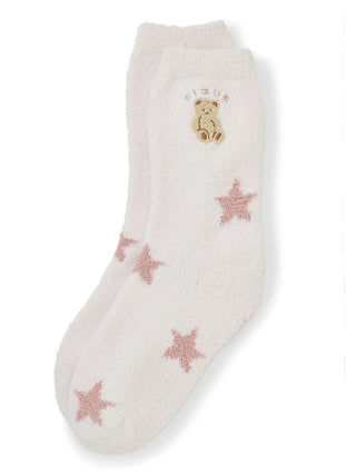 Star Jacquard Bear Lounge Socks with pastel bear embroidery and pink star motifs, perfect for cozy lounging.