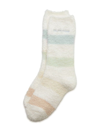 Baby Moco 5 Border Fleece Lounge Socks in Mint, Cozy Women's Loungewear Socks at Gelato Pique USA.