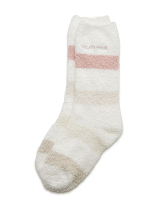 Baby Moco 5 Border Fleece Lounge Socks in Pink, Cozy Women's Loungewear Socks at Gelato Pique USA.