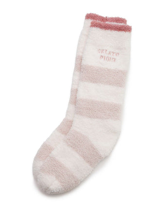 Powder Trim Border Fleece Lounge Socks in Pink, Cozy Women's Loungewear Socks at Gelato Pique USA.