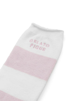 Smoothie Lite 2-Border Fuzzy Mid-Calf Socks in PINK, Cozy Women's Loungewear Socks at Gelato Pique USA.