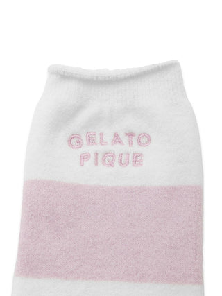 Smoothie Lite 2-Border Fuzzy Mid-Calf Socks in PINK, Cozy Women's Loungewear Socks at Gelato Pique USA.