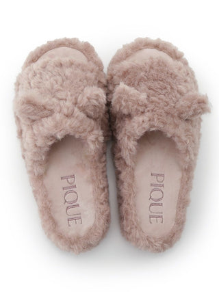 CAT Motif Eco Fur and Fuzzy Home Slippers in PINK, Women's Lounge Room Slippers, Bedroom Slippers, Indoor Slippers at Gelato Pique USA