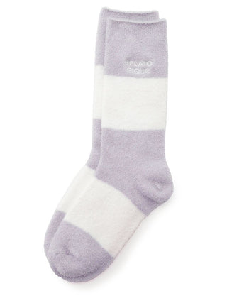 Smoothie 2 Border Fuzzy Socks in purple and white stripes, featuring Gelato Pique's signature plush, soft texture for cozy comfort.