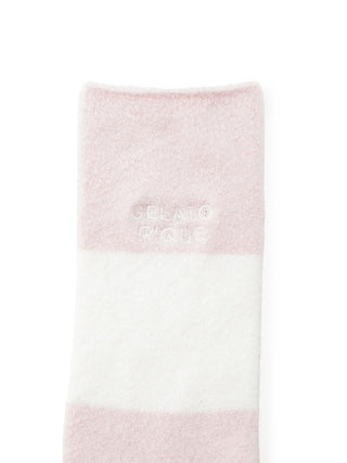 Pink and white Smoothie 2 Border Fuzzy Socks by Gelato Pique, showcasing soft, plush texture and classic striped design for cozy elegance.