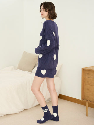 Hot Smoothie Heart JQD Socks in Navy, Cozy Women's Loungewear Socks at Gelato Pique USA