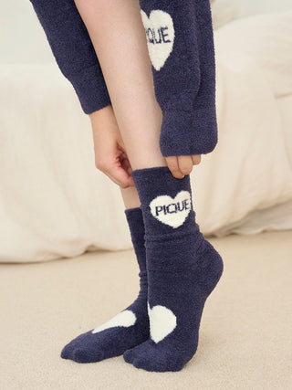 Hot Smoothie Heart JQD Socks in Navy, Cozy Women's Loungewear Socks at Gelato Pique USA