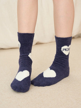 Hot Smoothie Heart JQD Socks in Navy, Cozy Women's Loungewear Socks at Gelato Pique USA