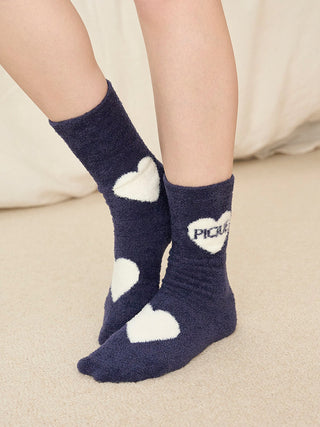 Hot Smoothie Heart JQD Socks in Navy, Cozy Women's Loungewear Socks at Gelato Pique USA