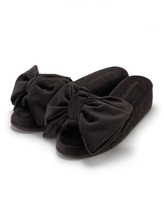 Luxury Velvet Bow Slip-On Shoes in Dark Gray, Women's Lounge Room Slippers, Bedroom Slippers, Indoor Slippers at Gelato Pique USA