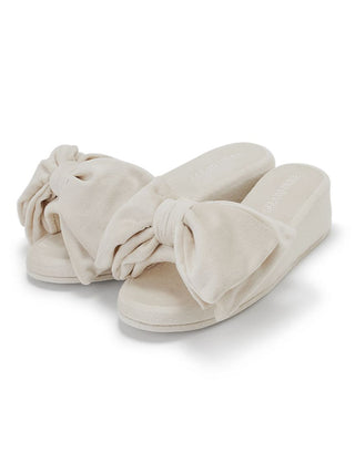 Luxury Velvet Bow Slip-On Shoes in Off WHite, Women's Lounge Room Slippers, Bedroom Slippers, Indoor Slippers at Gelato Pique USA