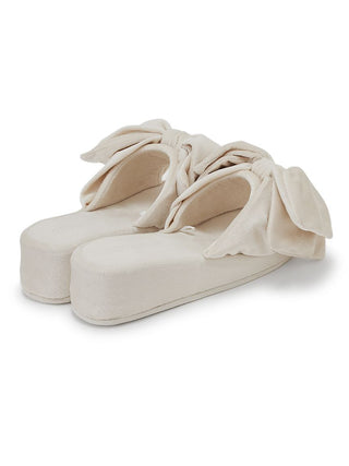 Luxury Velvet Bow Slip-On Shoes in Off WHite, Women's Lounge Room Slippers, Bedroom Slippers, Indoor Slippers at Gelato Pique USA