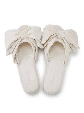 Luxury Velvet Bow Slip-On Shoes in Off WHite, Women's Lounge Room Slippers, Bedroom Slippers, Indoor Slippers at Gelato Pique USA