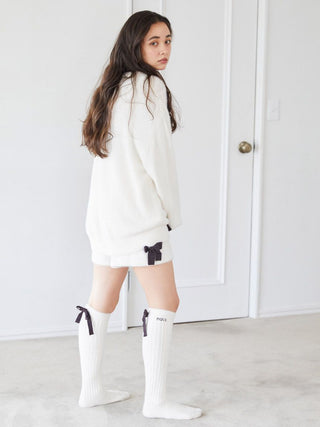 Ribbon Knee-High Socks in Off White, Cozy Women's Loungewear Socks at Gelato Pique USA