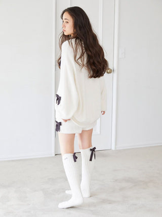 Ribbon Knee-High Socks in Off White, Cozy Women's Loungewear Socks at Gelato Pique USA