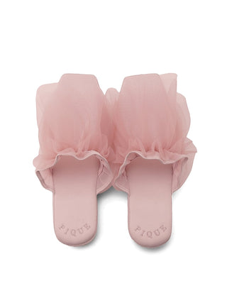 Strawberry Tulle Cozy Bedroom Indoor Slip-On Shoes with pink base and tulle overlay, providing comfort and style from Gelato Pique.