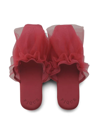 Strawberry Tulle Cozy Bedroom Indoor Slip On Shoes in RED, Women's Lounge Room Slippers, Bedroom Slippers, Indoor Slippers at Gelato Pique USA.