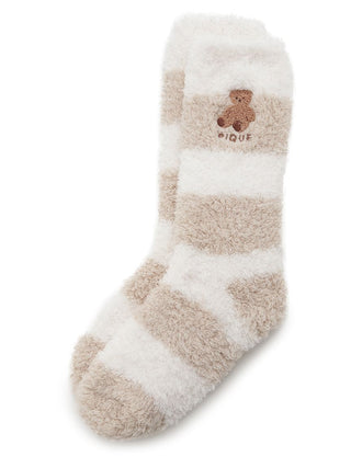 Fluffy striped socks with bear embroidery from Gelato Pique for cozy loungewear.