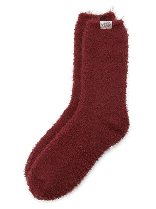 Maroon Feather Fuzzy Socks - winter essential, cozy, warm, plush feel, ideal for lounging or under boots for extra warmth.