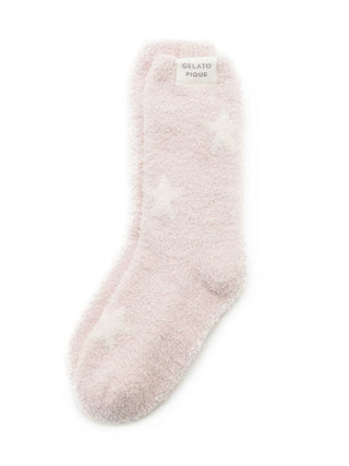 Light pink Powder Star Jacquard Fuzzy Socks by Gelato Pique USA, premium loungewear and sleepwear with a cozy star pattern.