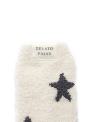 Alt Tag: White Powder Star Jacquard Fuzzy Socks by Gelato Pique USA, premium loungewear and sleepwear with cozy star patterns.