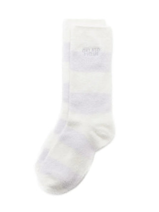 White Smoothie Colorful Border Fuzzy Socks from Gelato Pique USA, premium loungewear and sleepwear, ultra-soft cozy warmth