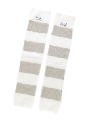 White and gray Smoothie 2-Border Leg Warmers by Gelato Pique USA, ultra-soft premium loungewear and sleepwear, stylish and cozy warmth.