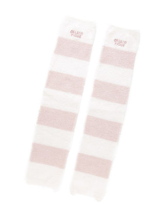 Smoothie 2-Border Leg Warmers by Gelato Pique, featuring beige and white stripes, made from ultra-soft fabric for cozy warmth.