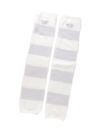 Smoothie 2-Border Leg Warmers in white and gray stripes from Gelato Pique USA, ultra-soft fabric for cozy comfort and style.