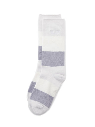 Durable Smoothie Border Fuzzy Socks by Gelato Pique USA, premium loungewear offering unmatched softness and comfort in white and gray stripes.